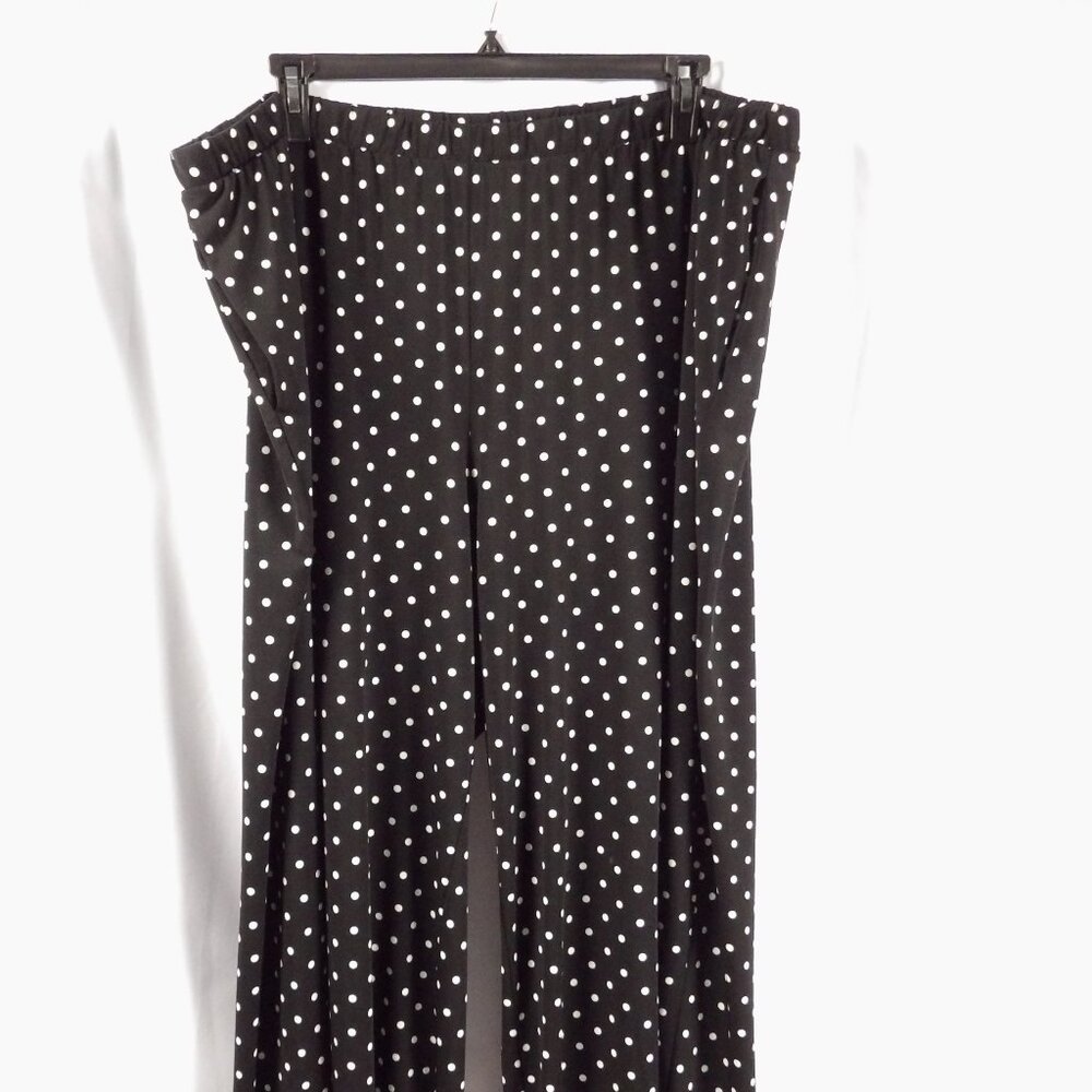 Quacker Factory Wide Leg Dress Pants 3X  Black Polka Dot Pull On Elastic Waist - Picture 2 of 5